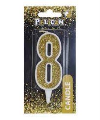 Свічка для торта цифра "8" ЗОЛОТО 7см, TM Pelican (1/12)