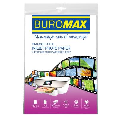 Фотобумага глянцевая Buromax, А4, 180 г/м2, 100 листов Фотобумага глянцевая Buromax, А4, 180 г/м2, 100 листов