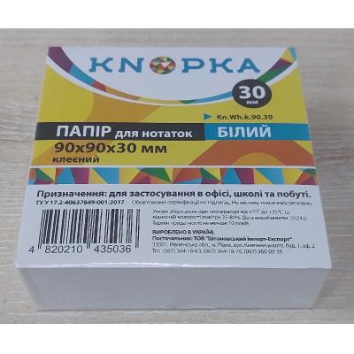 Блок паперу для нотаток 90х90х30мм, білий, клеєний Kn.Wh.k.90.30