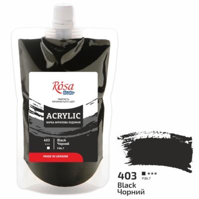 Фарба акрилова, Чорна, 200 мл, ROSA Studio, 323200403