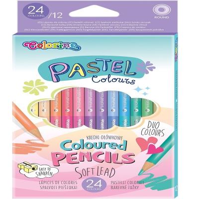 Олівці кольорові тригранні двосторонні пастель кольори+ чинка 24 кольори(12шт) Олівці кольорові тригранні двосторонні пастель кольори+ чинка 24 кольори(12шт)