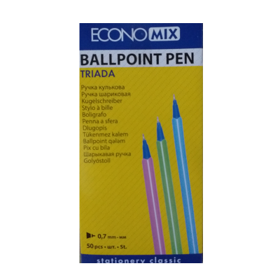 Ручка масляна, Economix TRIADA, 0,7 мм, пише синім, E10250, (1/50/1000)