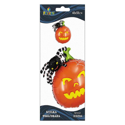 Кулька фольг. Pelican, гарбуз та павук, 65см (індивідуальна упак.) Кулька фольг. Pelican, гарбуз та павук, 65см (індивідуальна упак.)