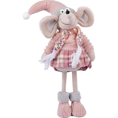 Новорічна м'яка іграшка Novogod'ko "Мишеня Дівчинка" у рожевому, 59см