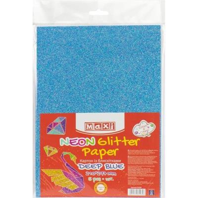 Картон з блискітками флуоресцентний 290±10 г/м2. Формат A4 (21х29,7см), лазурний синій (1 шт)