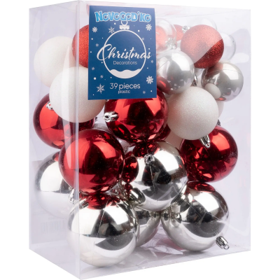 Набір новорічних куль Novogod'ko №2, 39 шт/наб, червоний/білий