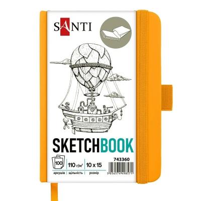 Скетчбук SANTI для графіки, 10х15см, 100 арк., тверда обкладинка PU, 110г/м2, жовтий
