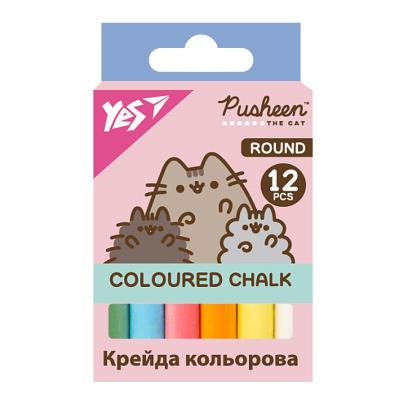 Крейда кольорова Yes "Pusheen", 12 шт, кругла