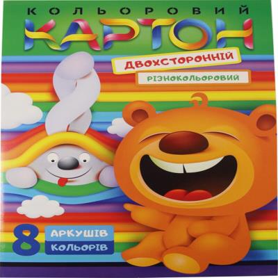 Набір картону кольорового двостороннього,різнокольорового 210х297 мм, 8 аркушів в папці 22113