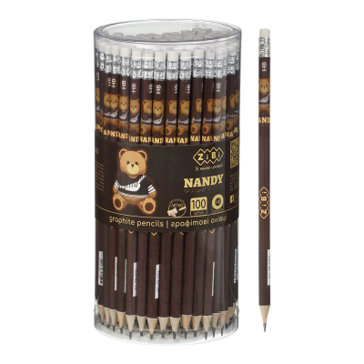 Олівець графітовий HB, BEAR TOY, з гумкою, туба - 100 шт