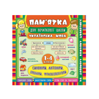 Книга Пам’ятка для початкової школи. Українська мова. Синоніми, антоніми, омоніми, фразеологізми. 1-4 клас, 20476 Книга Пам’ятка для початкової школи. Українська мова. Синоніми, антоніми, омоніми, фразеологізми. 1-4 клас, 20476