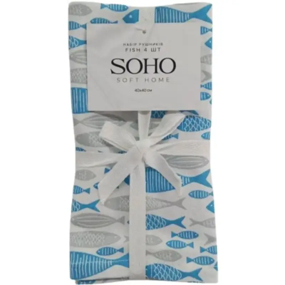 Кухонний текстиль SOHO Наб. руш. 40*40см бавовна 100% Fish 4 шт. (BS 87400G)