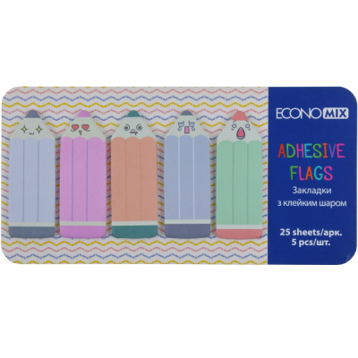 Закладки с клейким слоем 18х50 мм Economix Fun Pencils, 125 шт, бумажные, 5 цветов, ассорти, Е20963 Закладки с клейким слоем 18х50 мм Economix Fun Pencils, 125 шт, бумажные, 5 цветов, ассорти, Е20963