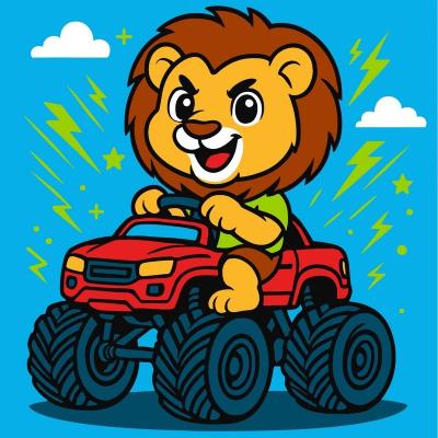 Набір для розпису по номерах для дітей "Лев на машині" 25х25см