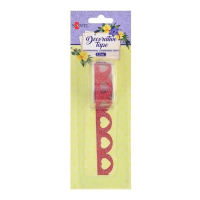 Стрічка фігурна з клейовим шаром, блискуча, "Кохання", червона, 1.5 м