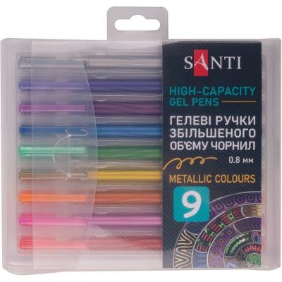 Набір гелевих ручок збільшеного об'єму чорнила SANTI "Metallic" 9 шт.