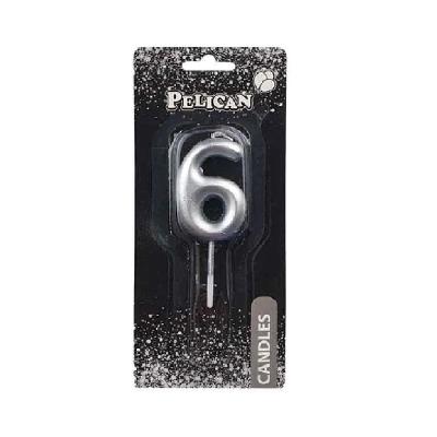 Свічка для торта Pelican "6" СРІБЛО 4,5см (1/12/900) 