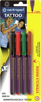 Маркер TATTOO 2880, 1 мм, набір 4 шт.+трафарет Маркер TATTOO 2880, 1 мм, набір 4 шт.+трафарет