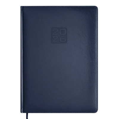 Щоденник датов. 2026 BRAVO, A4, синій, штуч. шкіра/поролон