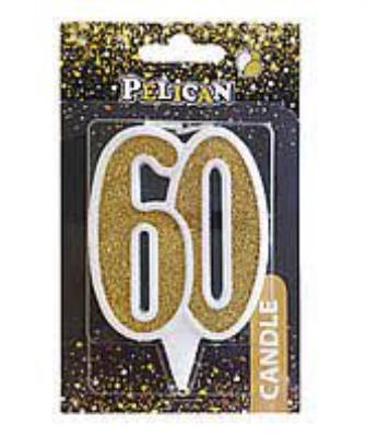 Свічка ювілейна "60" ЗОЛОТО 7см, TM Pelican (1/32)