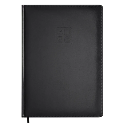 Щоденник датов. 2026 BRAVO, A4, чорний, штуч. шкіра/поролон