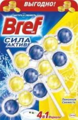Підвісний туалетний блок Bref Сила Актив, Лимонна свіжість, тріопак, 51 г*3 (1/12) Підвісний туалетний блок Bref Сила Актив, Лимонна свіжість, тріопак, 51 г*3 (1/12)