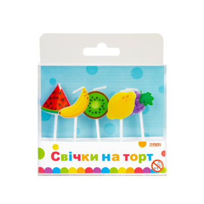 Набір "Фруктовий бум": 5 свічок на торт, асорті (1) Набір "Фруктовий бум": 5 свічок на торт, асорті (1)