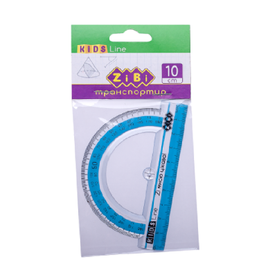 Транспортир 100мм, з блакитною смужкою, блістер Транспортир 100мм, з блакитною смужкою, блістер