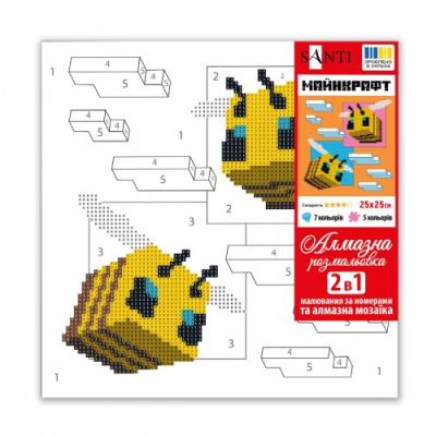 Картина за номерами з алмазною мозаїкою SANTI "Майнкрафт. Бджілки", 25*25 см