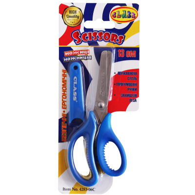 Ножницы детские, 13,3см, эргон., 2х цв. прогум. ручки, с чехлом, синий, 4283-06С, CLASS (30/360) Ножницы детские, 13,3см, эргон., 2х цв. прогум. ручки, с чехлом, синий, 4283-06С, CLASS (30/360)