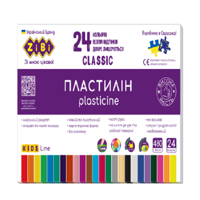 Пластилін CLASSIC 24 кольорів, 480г, KIDS Line