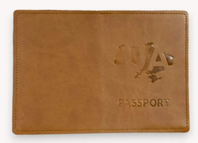 Обкладинка екошкіра Vivella Рassport UA на мапі коричневий тиснення