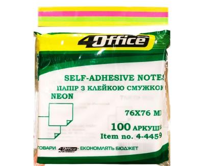 Папір кл., 76х76мм, 100арк, неон мікс 4кол.*25арк, 4-423-21N, 4Office