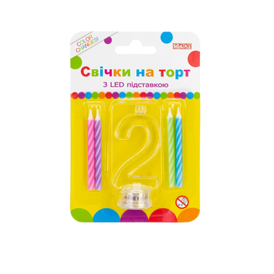 Набір: 4 свічки на торт з LED підставкою "2", що світиться (1) Набір: 4 свічки на торт з LED підставкою "2", що світиться (1)