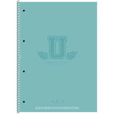 Коледж-блок, спiраль, А4/80арк., у лінію, білий блок, 70г/м2, картон, мат. ламінація, Student