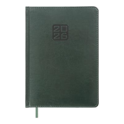 Щоденник датов. 2026 BRAVO, A5, зелений, штуч. шкіра/поролон
