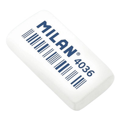 Гумка прямокутна біла "TM MILAN" 3,9*2*0,8см, інд. уп. CNM4036 