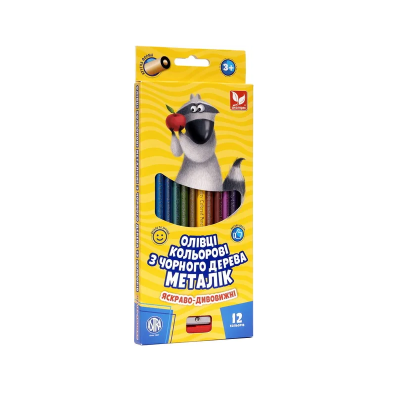 Олівці кольорові круглі з чорного дерева Металік+ чинка 12 кольорів, 312114002-ua Олівці кольорові круглі з чорного дерева Металік+ чинка 12 кольорів, 312114002-ua