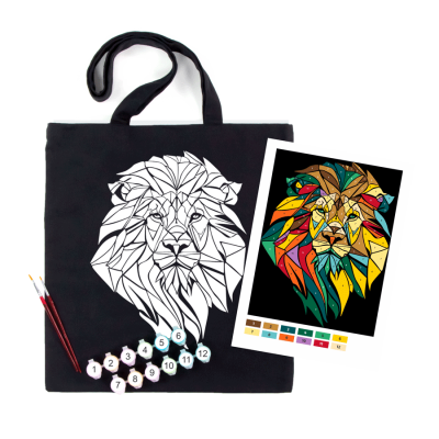 Набір, екосумка-розмальовка, чорна, „Неоновий лев“, бавовна 240 г/м2, 38х42см, ROSA Talent