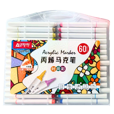 M6128-60 Набір акрил. скетчмаркерів Aodemei трикутн. корп., 60шт., plastic box