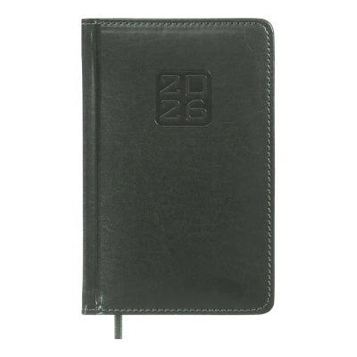Щоденник датов. 2026 BRAVO, A6, зелений, штуч. шкіра/поролон