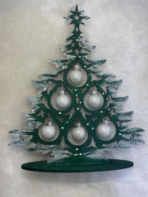 Новоріч. декор. "Ялинка" дерева товщ. 3мм ,прикрашена кульками зі скла 30мм уп.1.