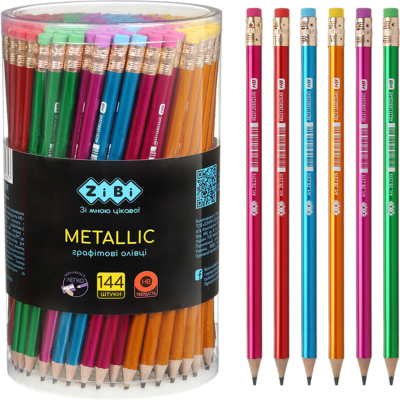 Олівець графітовий HB, METALLIC, пластиковий, з гумкою, туба - 144 шт