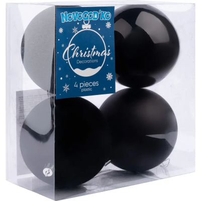 Набір новорічних куль Novogod'ko, пластик, 10см, 4 шт/уп, чорний