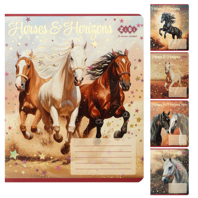 Зошит учнівський шкільний HORSES, 24арк., лінія, KIDS LINE