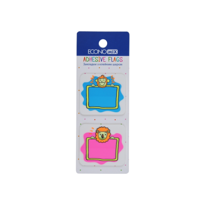 Закладки с клейким слоем 40х45 мм Economix Fun Lion & monkey, 40 шт., Пластиковые, ассорти, Е20966-02 Закладки с клейким слоем 40х45 мм Economix Fun Lion & monkey, 40 шт., Пластиковые, ассорти, Е20966-02