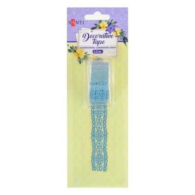 Стрічка фігурна з клейовим шаром, блискуча, "Мереживо", блакитна, 1.5 м