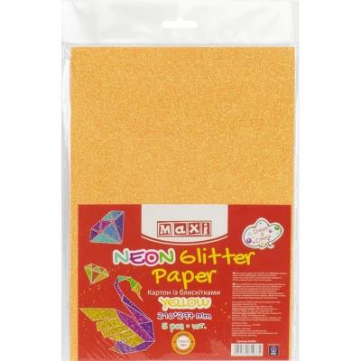 Картон з блискітками флуоресцентний 290±10 г/м2. Формат A4 (21х29,7см), соковитий морквяний (1 шт)