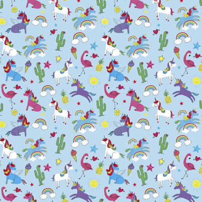 Папір для пакування подарунків 0,7*1м 4257 (Блакитний+єдиноріжки)