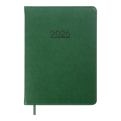 Щоденник датов. 2026 PRIME, A5, зелений, штуч. шкіра/поролон